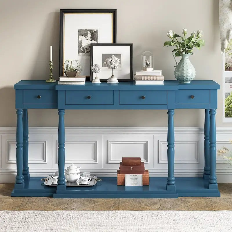 4-Drawer 1-Shelf Wood Console Table - Entryway Storage Sofa Table