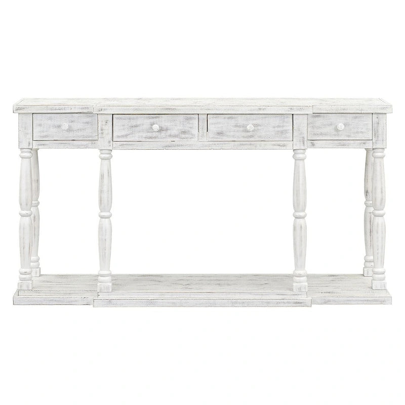 4-Drawer 1-Shelf Wood Console Table - Entryway Storage Sofa Table