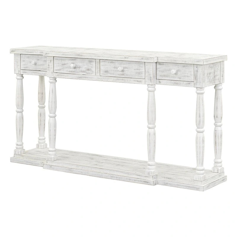 4-Drawer 1-Shelf Wood Console Table - Entryway Storage Sofa Table