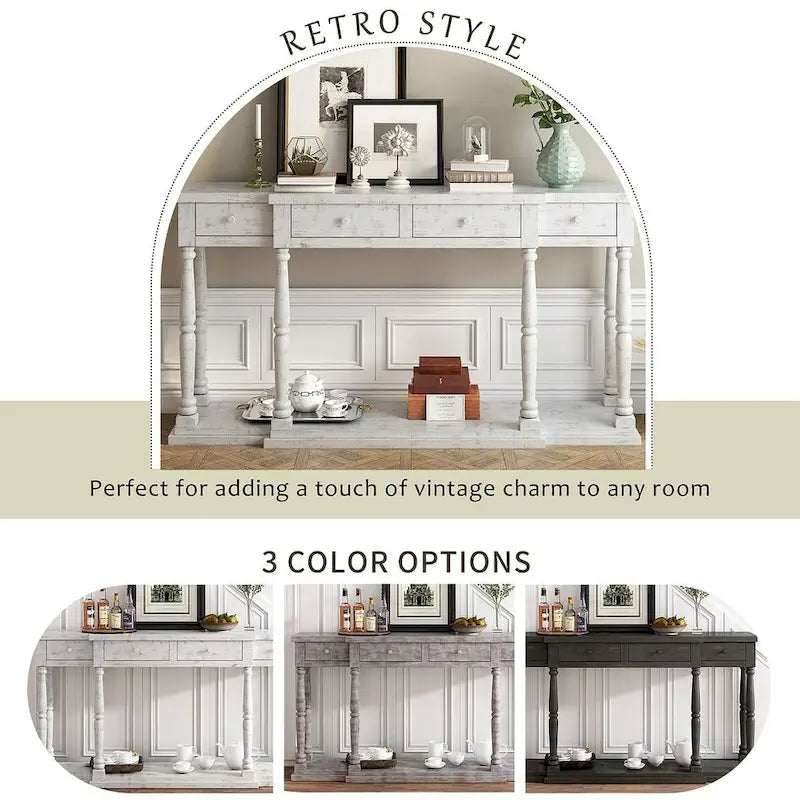 4-Drawer 1-Shelf Wood Console Table - Entryway Storage Sofa Table