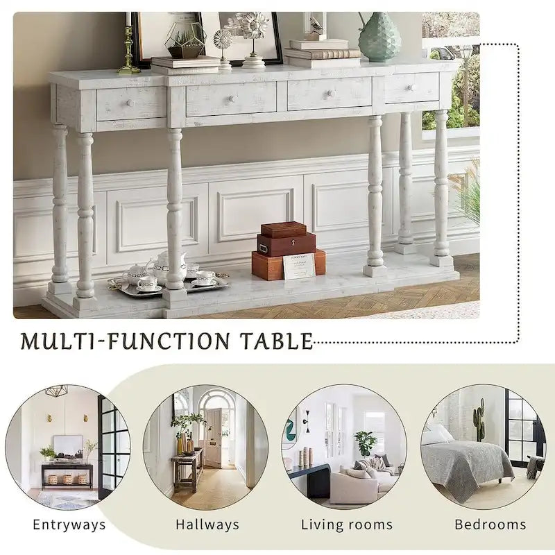 4-Drawer 1-Shelf Wood Console Table - Entryway Storage Sofa Table