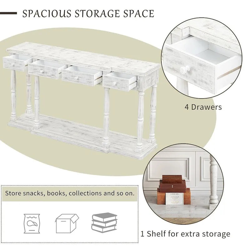 4-Drawer 1-Shelf Wood Console Table - Entryway Storage Sofa Table