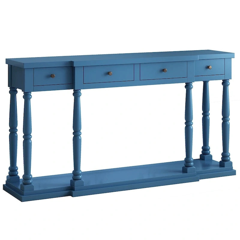 4-Drawer 1-Shelf Wood Console Table - Entryway Storage Sofa Table