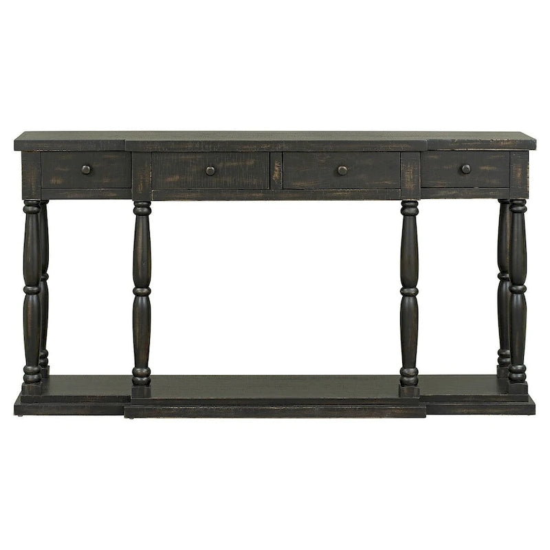 4-Drawer 1-Shelf Wood Console Table - Entryway Storage Sofa Table