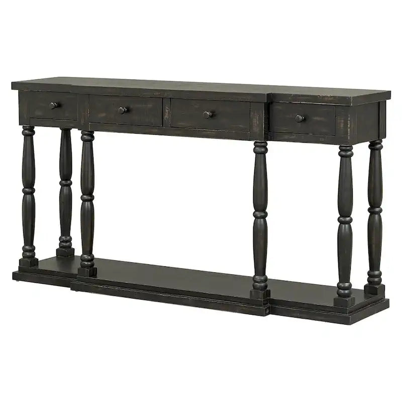 4-Drawer 1-Shelf Wood Console Table - Entryway Storage Sofa Table