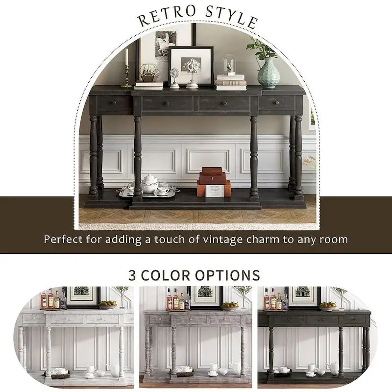 4-Drawer 1-Shelf Wood Console Table - Entryway Storage Sofa Table