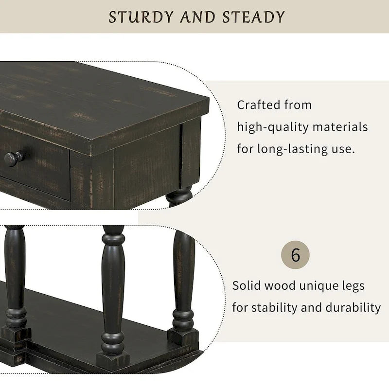 4-Drawer 1-Shelf Wood Console Table - Entryway Storage Sofa Table
