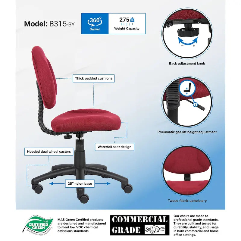 Fauteuil de bureau ergonomique en tissu avec soutien lombaire