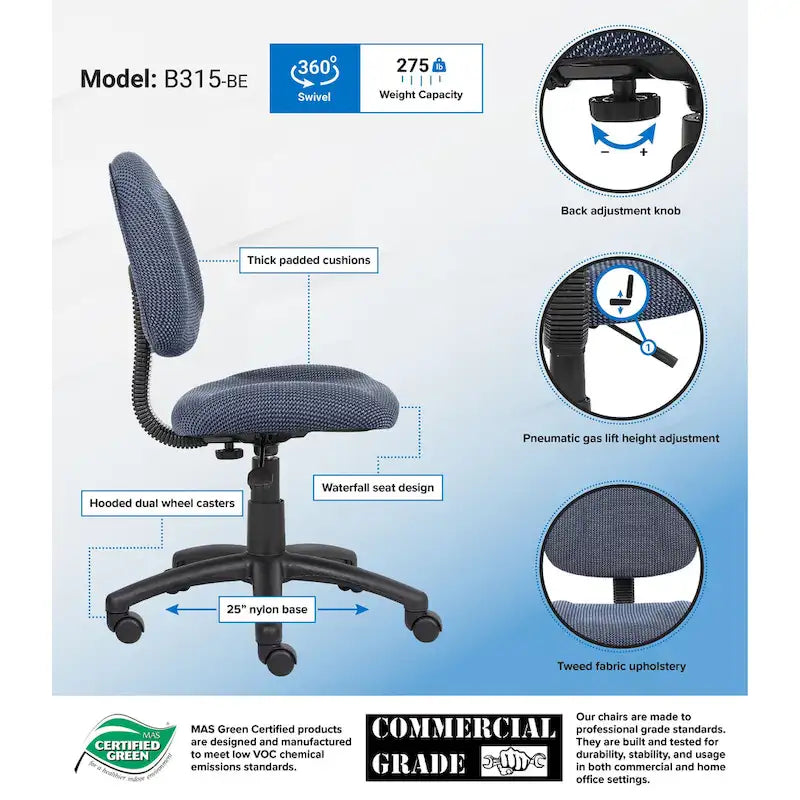 Fauteuil de bureau ergonomique en tissu avec soutien lombaire