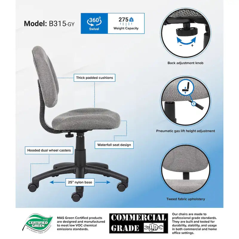 Fauteuil de bureau ergonomique en tissu avec soutien lombaire