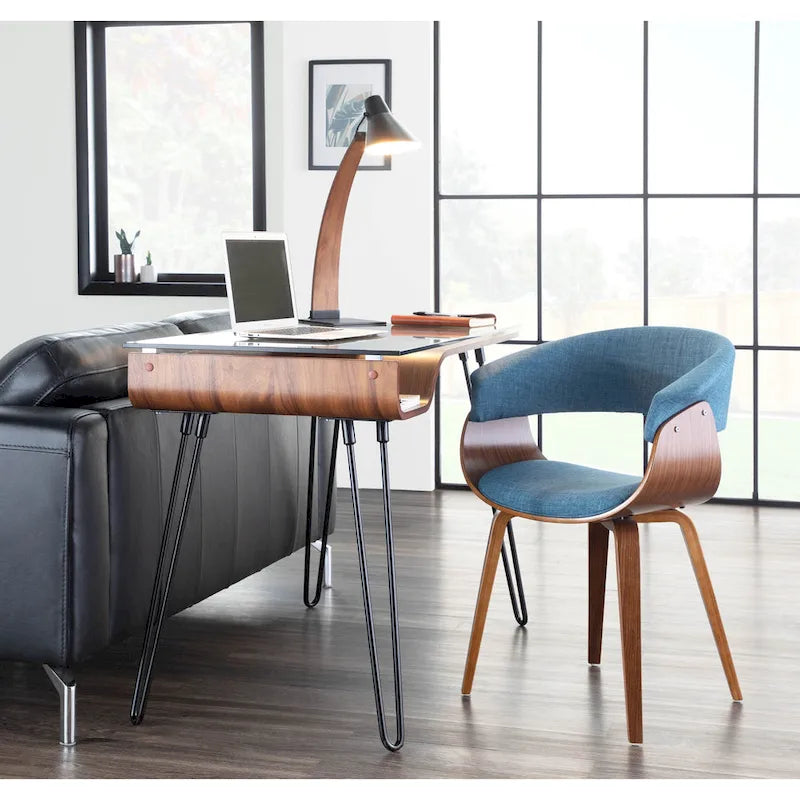 Mid-Century Modern Office Desk with Glass Top and Hairpin Metal Legs