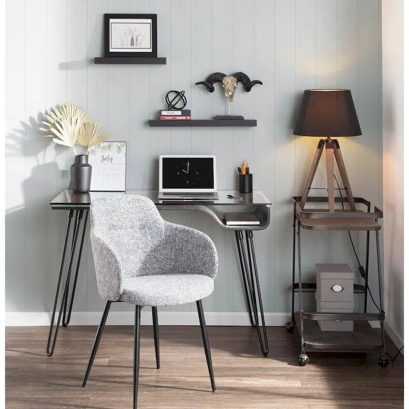 Mid-Century Modern Office Desk with Glass Top and Hairpin Metal Legs