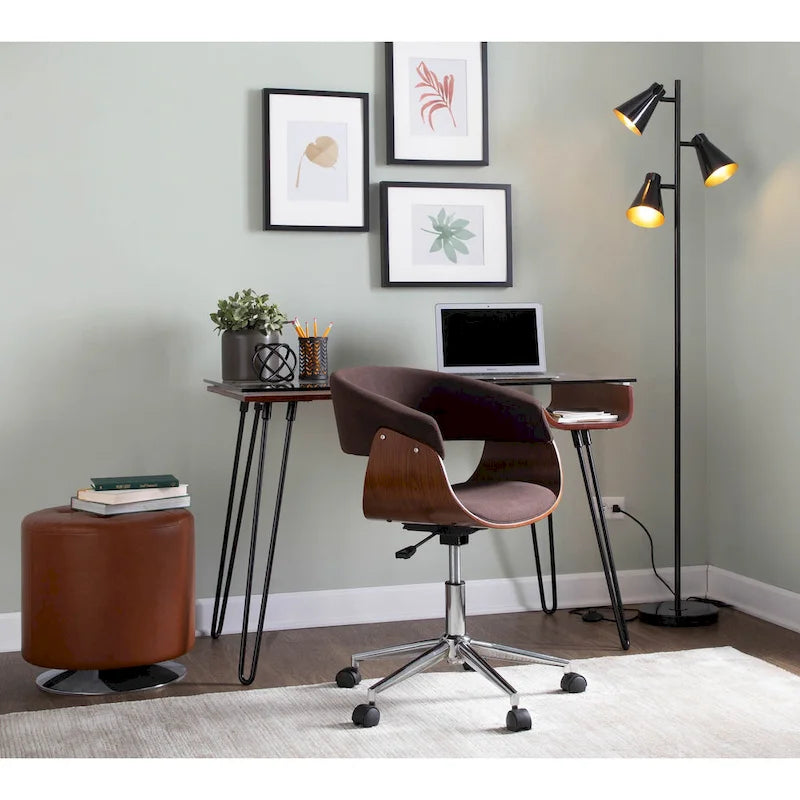 Mid-Century Modern Office Desk with Glass Top and Hairpin Metal Legs