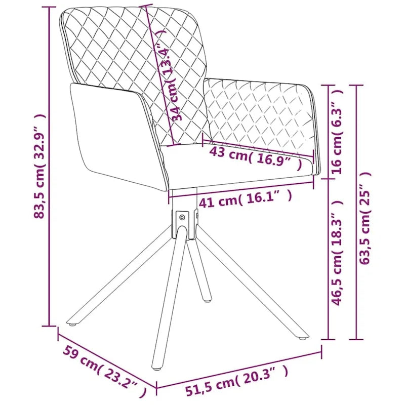 Swivel Dining Chairs - Upholstered Velvet Accent Side Chair, Set of 2, 20.3W x 23.2D x 32.9H