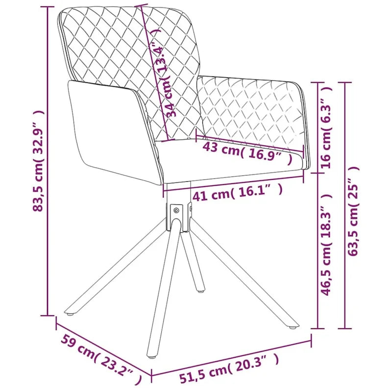 Swivel Dining Chairs - Upholstered Velvet Accent Side Chair, Set of 2, 20.3W x 23.2D x 32.9H