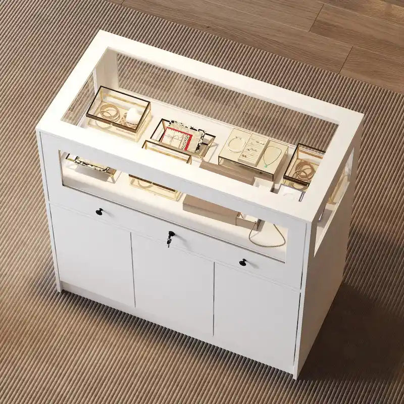 Schmuck- und Vitrinenschrank mit Glasplatte und sicherem Stauraum