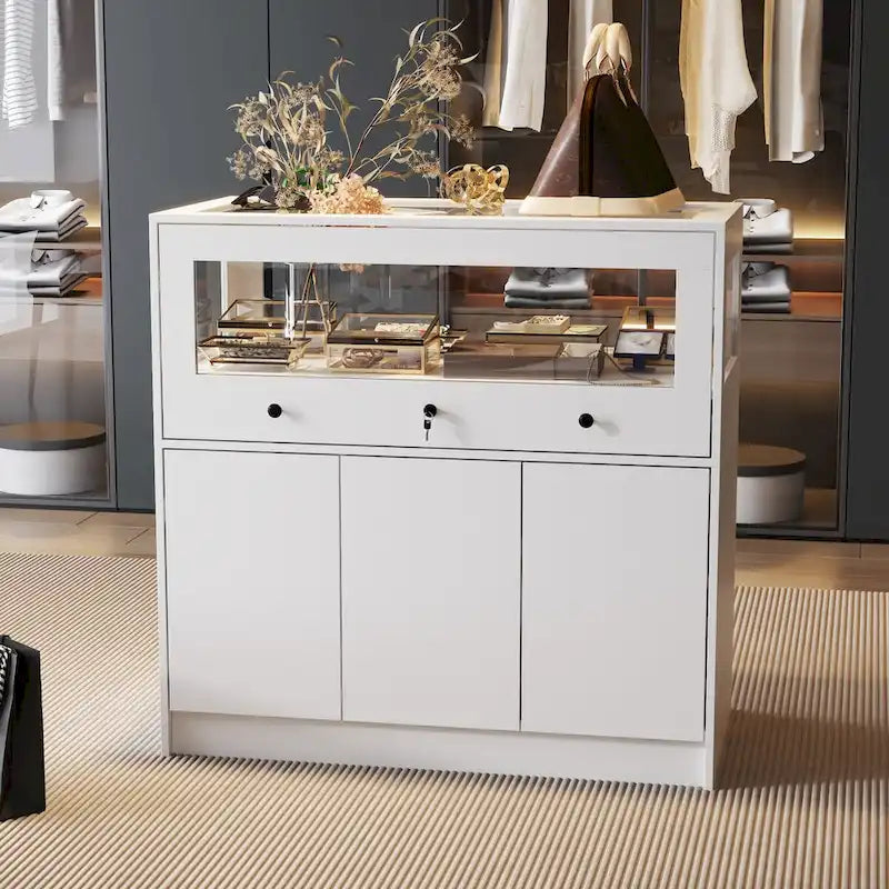 Schmuck- und Vitrinenschrank mit Glasplatte und sicherem Stauraum