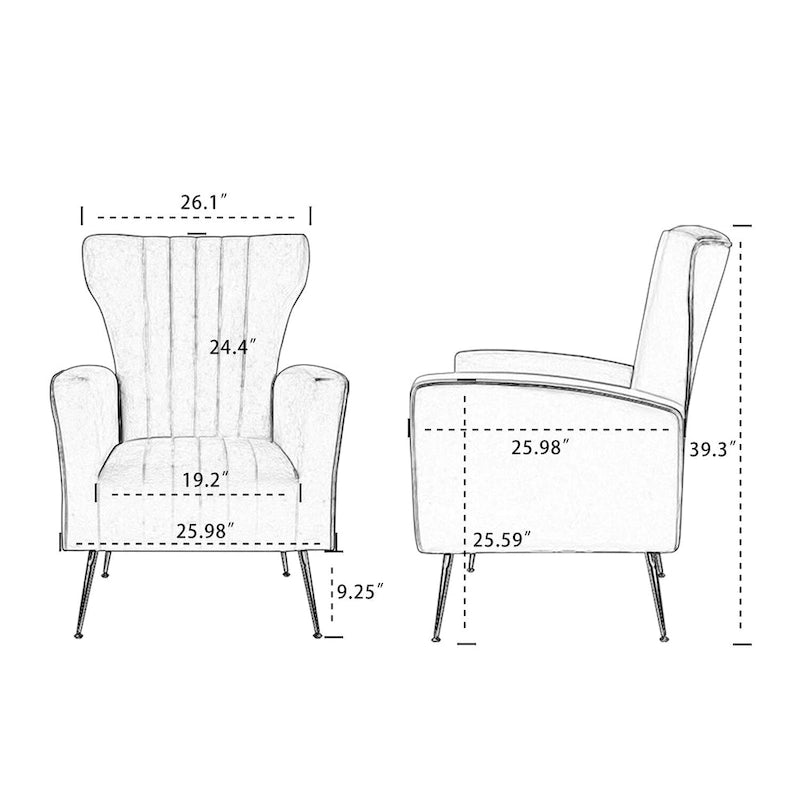 Velvet Accent Chair, Wingback Arm Chair with Gold Legs, Upholstered Single Sofa for Living Room Bedroom