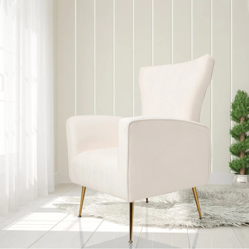 Velvet Accent Chair, Wingback Arm Chair with Gold Legs, Upholstered Single Sofa for Living Room Bedroom
