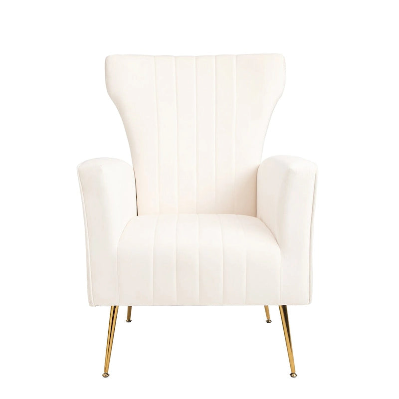 Velvet Accent Chair, Wingback Arm Chair with Gold Legs, Upholstered Single Sofa for Living Room Bedroom