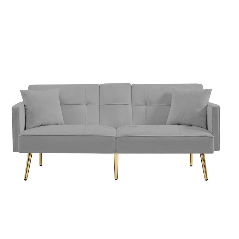 Canapé-lit futon en velours avec pieds en métal doré pour le salon, l’entrée, le couloir et le bureau