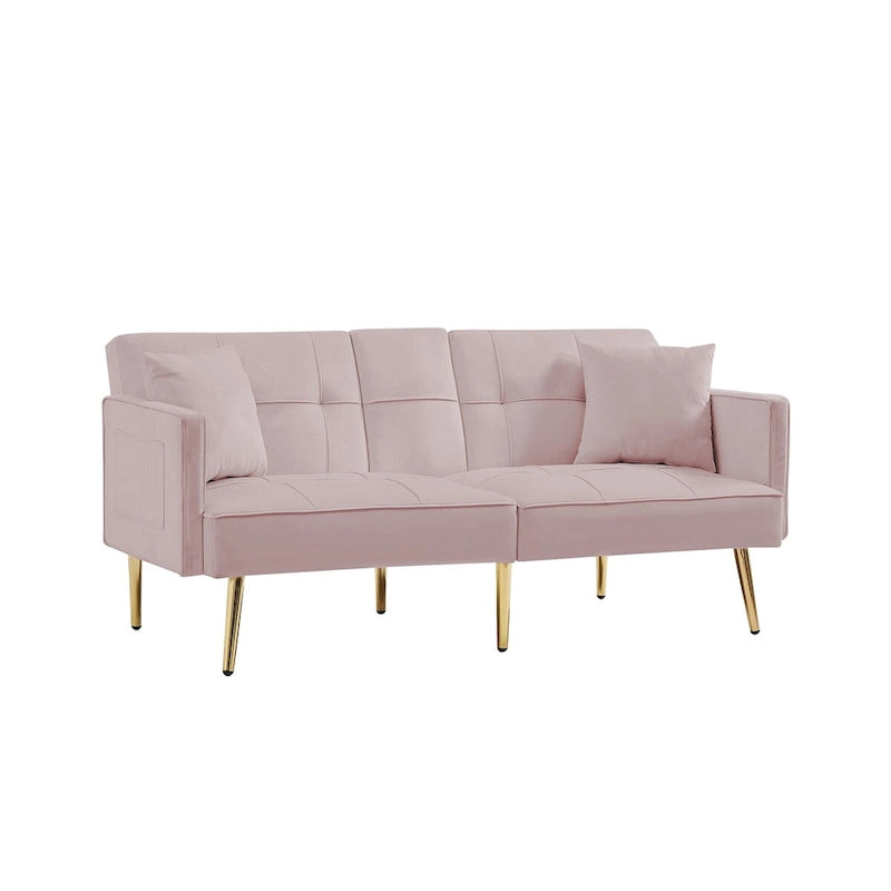Canapé-lit futon en velours avec pieds en métal doré pour le salon, l’entrée, le couloir et le bureau