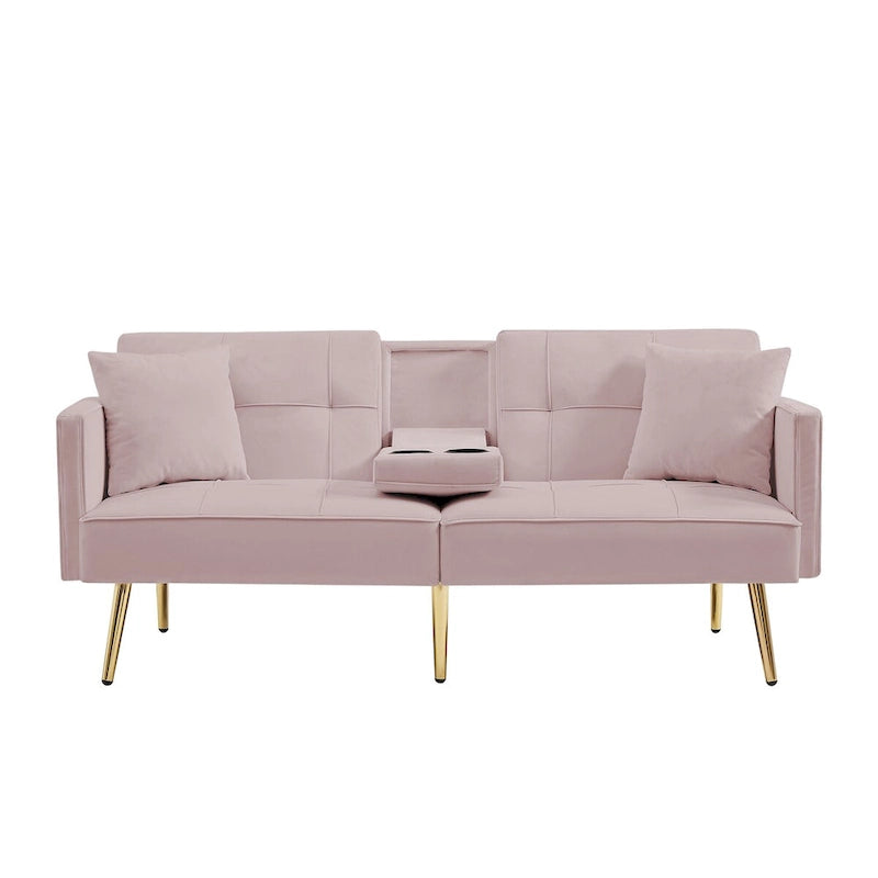 Canapé-lit futon en velours avec pieds en métal doré pour le salon, l’entrée, le couloir et le bureau