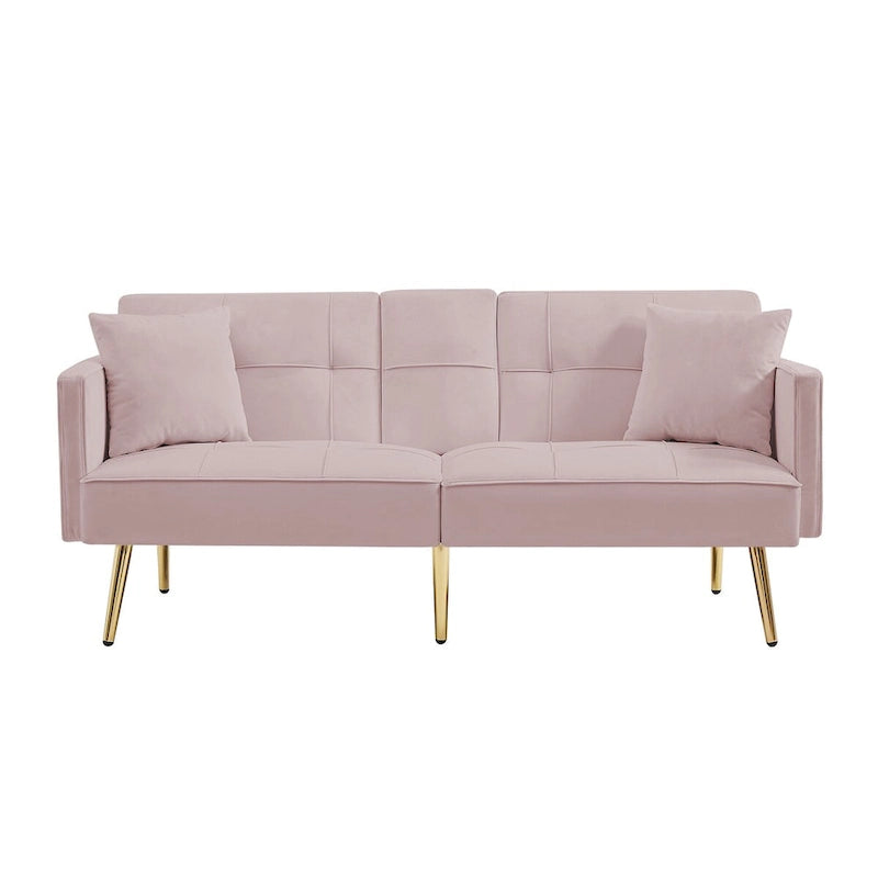 Canapé-lit futon en velours avec pieds en métal doré pour le salon, l’entrée, le couloir et le bureau