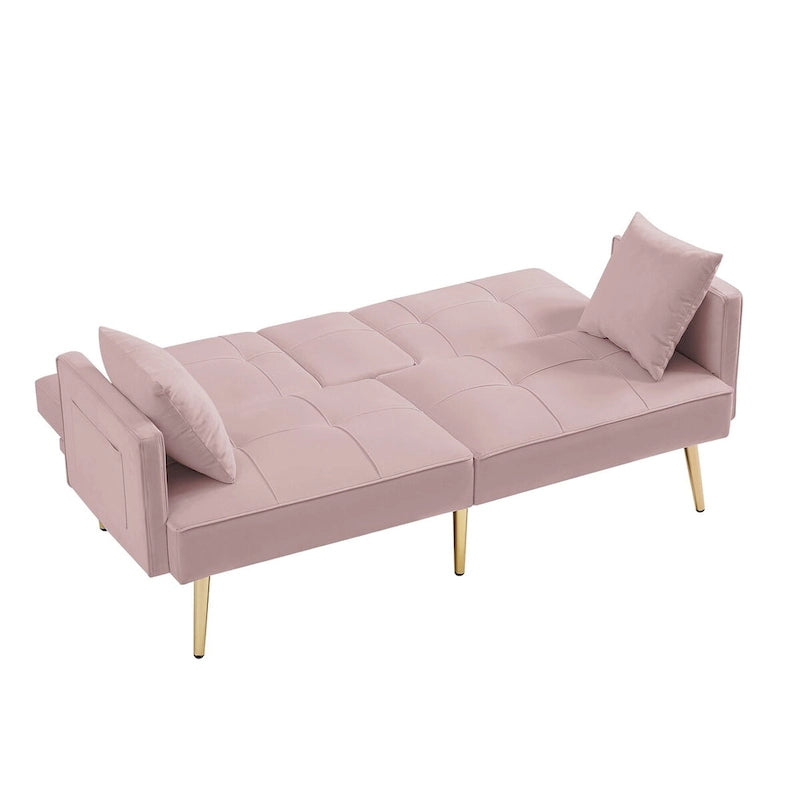 Canapé-lit futon en velours avec pieds en métal doré pour le salon, l’entrée, le couloir et le bureau
