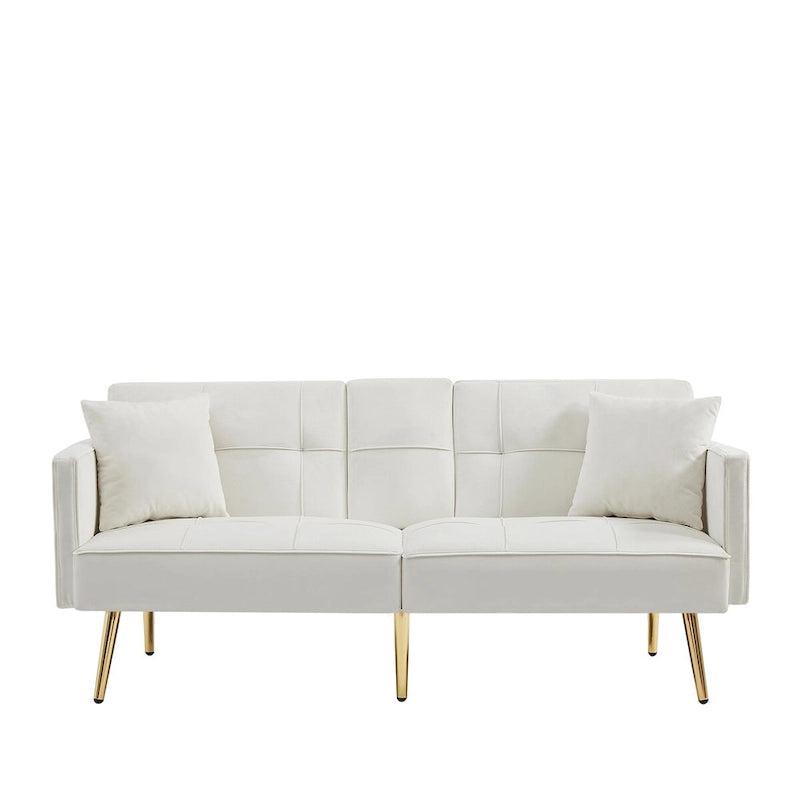 Canapé-lit futon en velours avec pieds en métal doré pour le salon, l’entrée, le couloir et le bureau