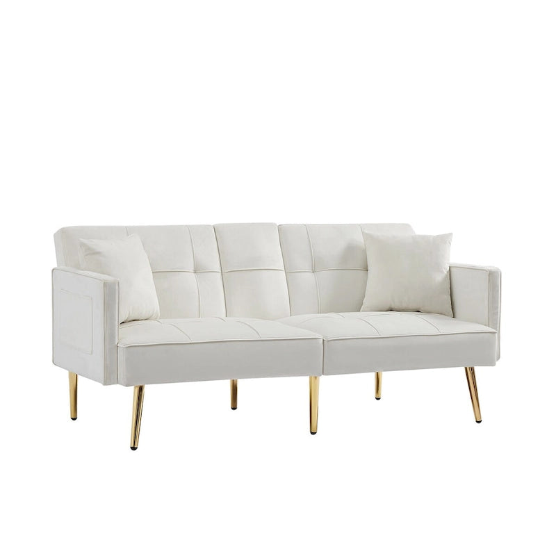 Canapé-lit futon en velours avec pieds en métal doré pour le salon, l’entrée, le couloir et le bureau