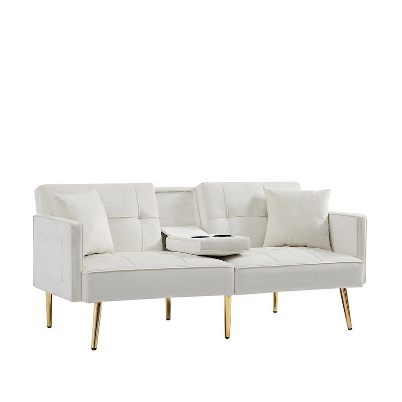 Canapé-lit futon en velours avec pieds en métal doré pour le salon, l’entrée, le couloir et le bureau