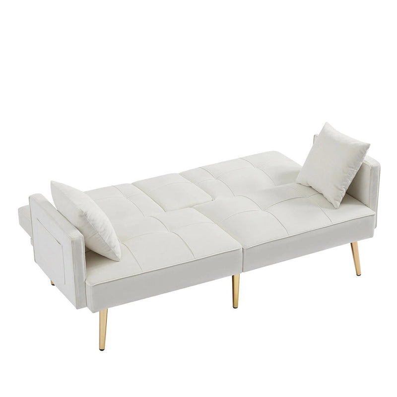 Canapé-lit futon en velours avec pieds en métal doré pour le salon, l’entrée, le couloir et le bureau