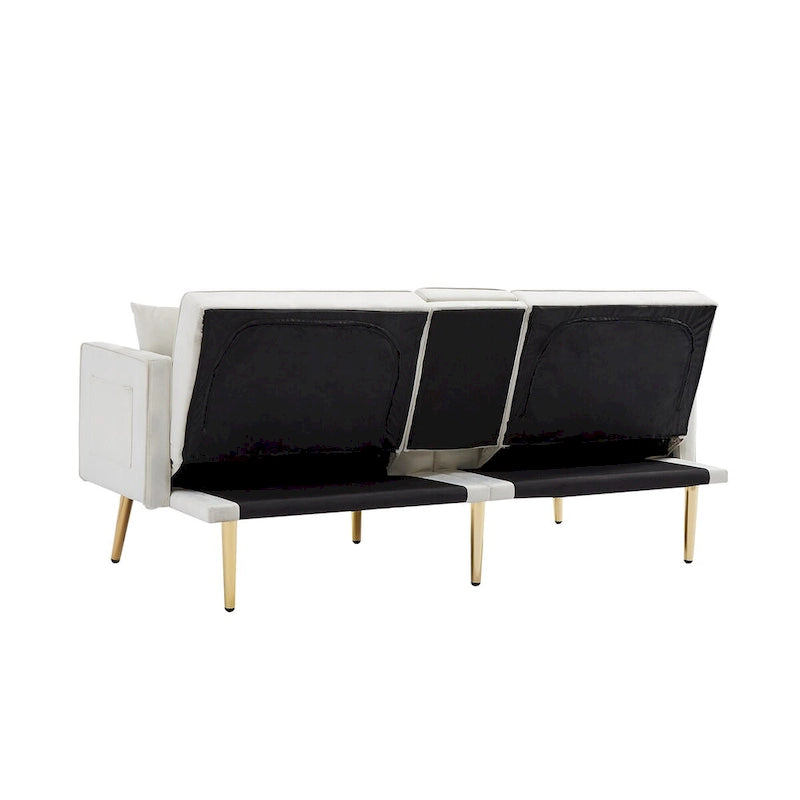 Canapé-lit futon en velours avec pieds en métal doré pour le salon, l’entrée, le couloir et le bureau