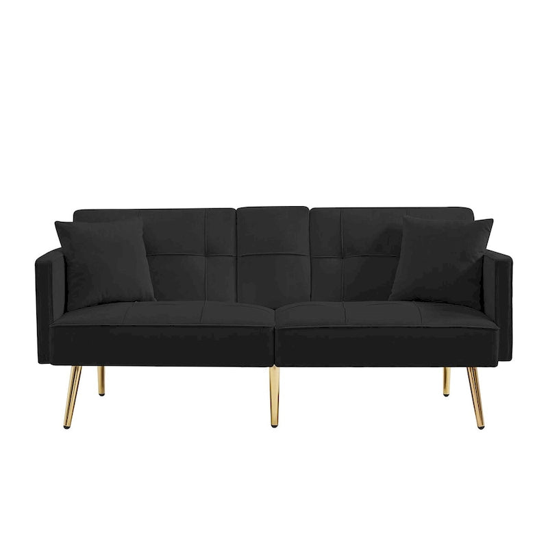 Canapé-lit futon en velours avec pieds en métal doré pour le salon, l’entrée, le couloir et le bureau
