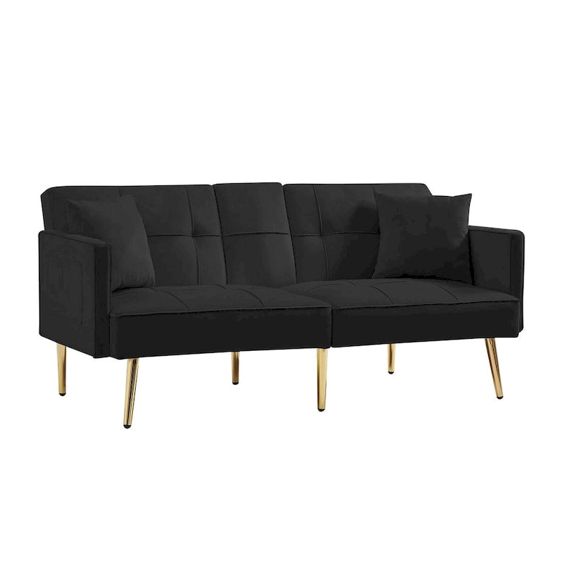 Canapé-lit futon en velours avec pieds en métal doré pour le salon, l’entrée, le couloir et le bureau