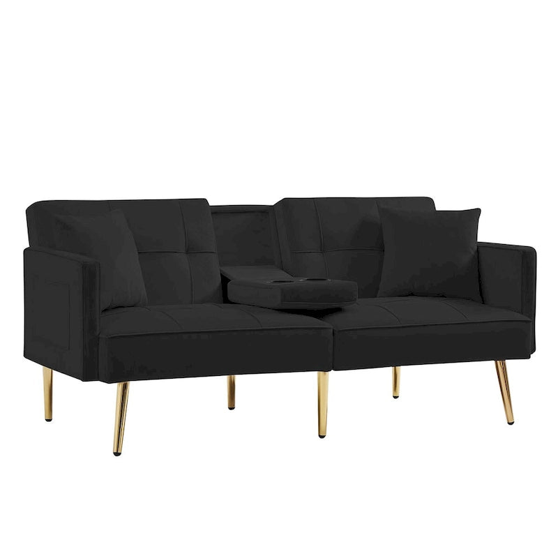 Canapé-lit futon en velours avec pieds en métal doré pour le salon, l’entrée, le couloir et le bureau