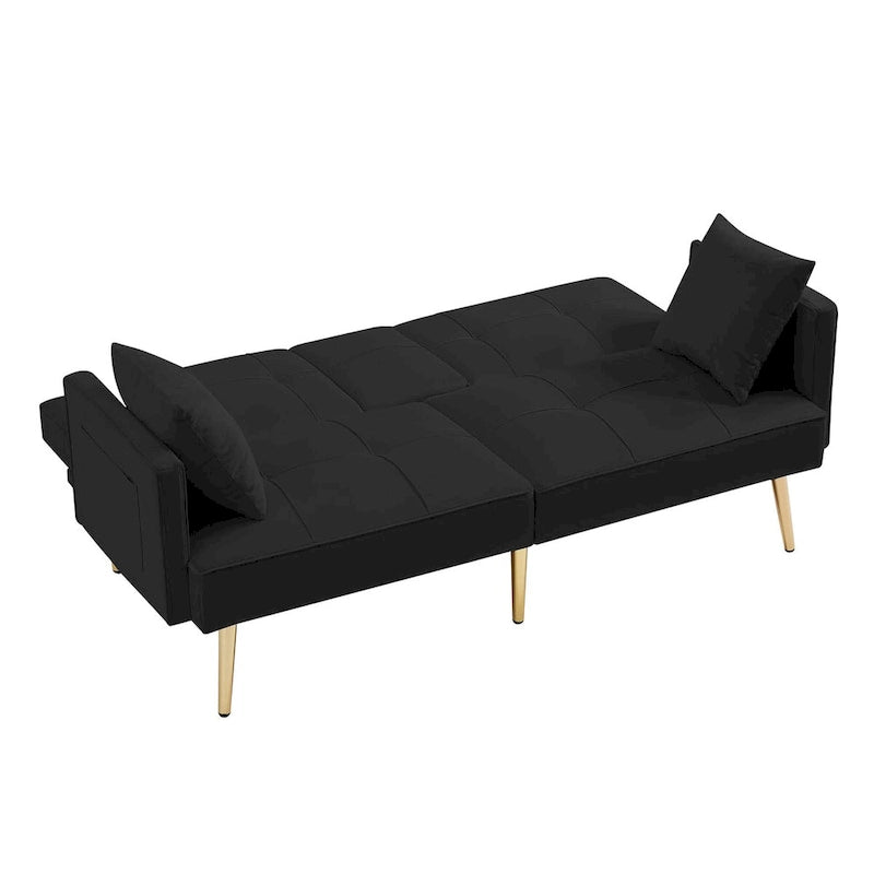 Canapé-lit futon en velours avec pieds en métal doré pour le salon, l’entrée, le couloir et le bureau