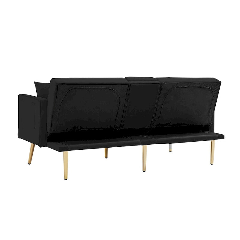 Canapé-lit futon en velours avec pieds en métal doré pour le salon, l’entrée, le couloir et le bureau