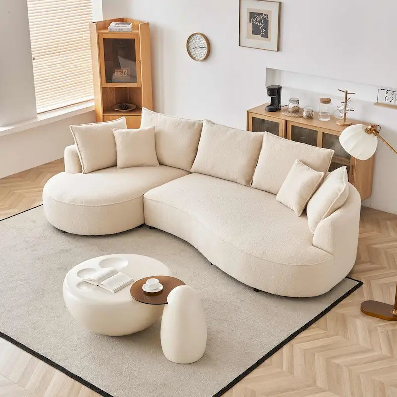 122.8 Inch Modern Boucle Fabric Curved Sofa - Left Facing