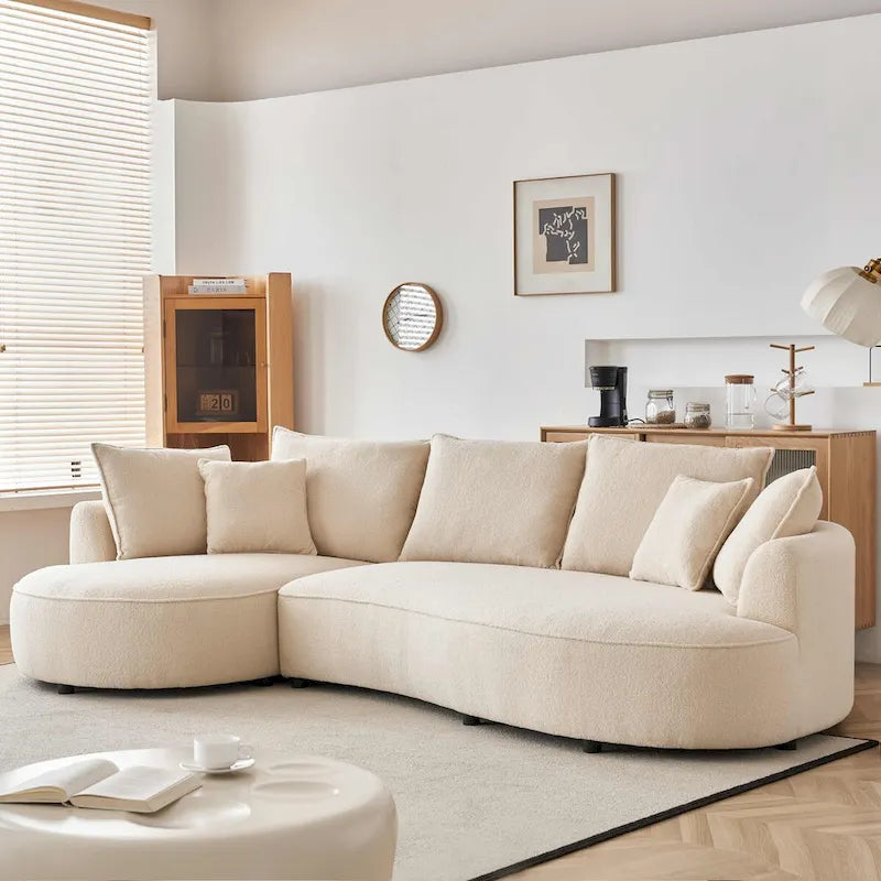 122.8 Inch Modern Boucle Fabric Curved Sofa - Left Facing