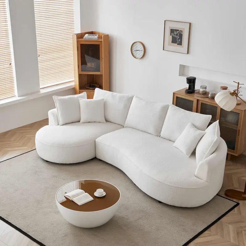 122.8 Inch Modern Boucle Fabric Curved Sofa - Left Facing