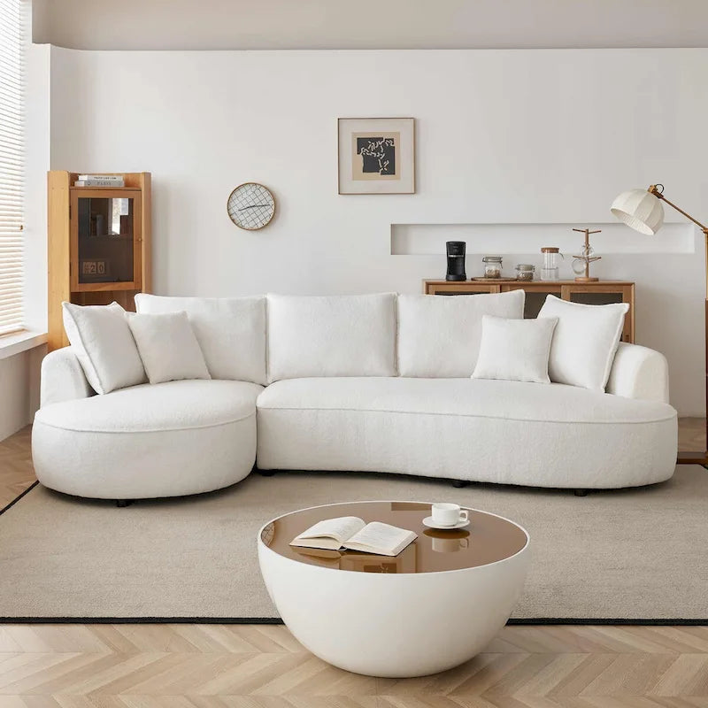 122.8 Inch Modern Boucle Fabric Curved Sofa - Left Facing