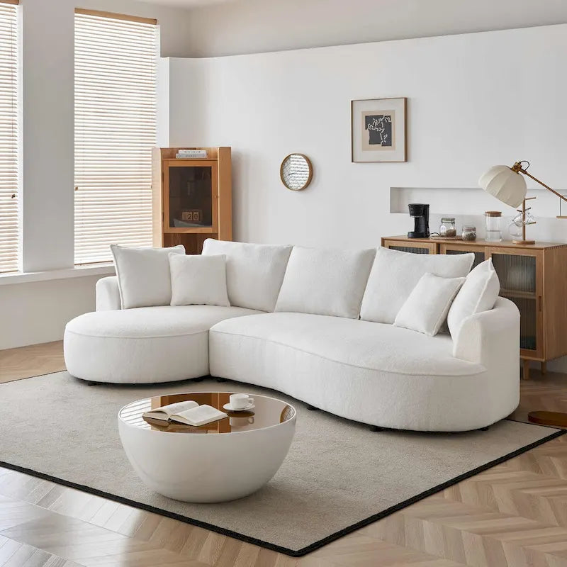 122.8 Inch Modern Boucle Fabric Curved Sofa - Left Facing
