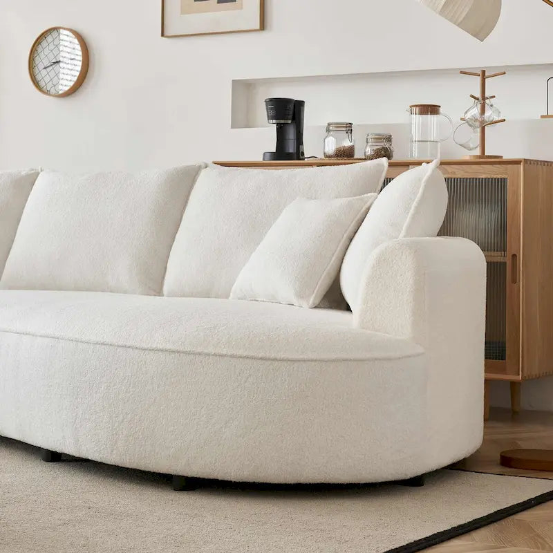 122.8 Inch Modern Boucle Fabric Curved Sofa - Left Facing