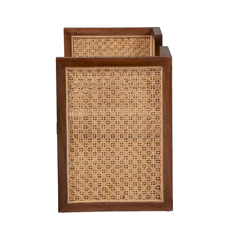 Boho-Akzentbank aus Rattan und Akazienholz - helles Honigbraun