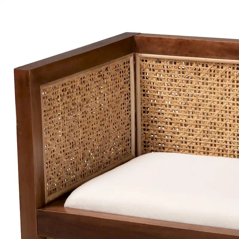 Boho-Akzentbank aus Rattan und Akazienholz - helles Honigbraun
