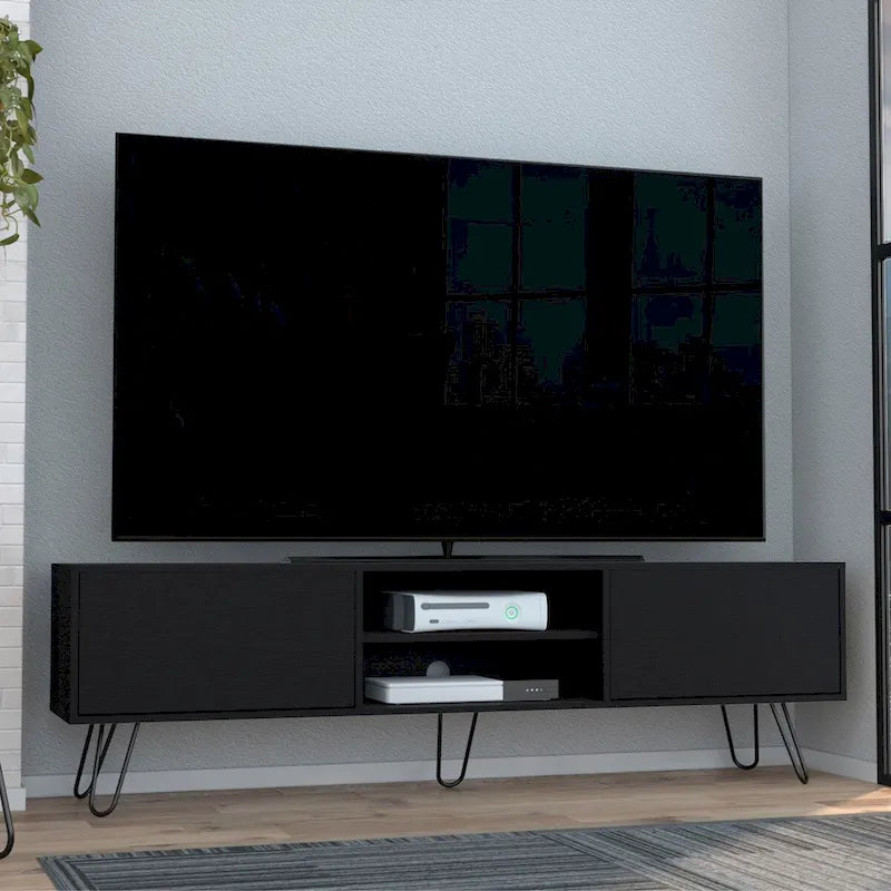 70.9 TV Stand with 2 Drawers and Open Shelves, Hairpin Legs