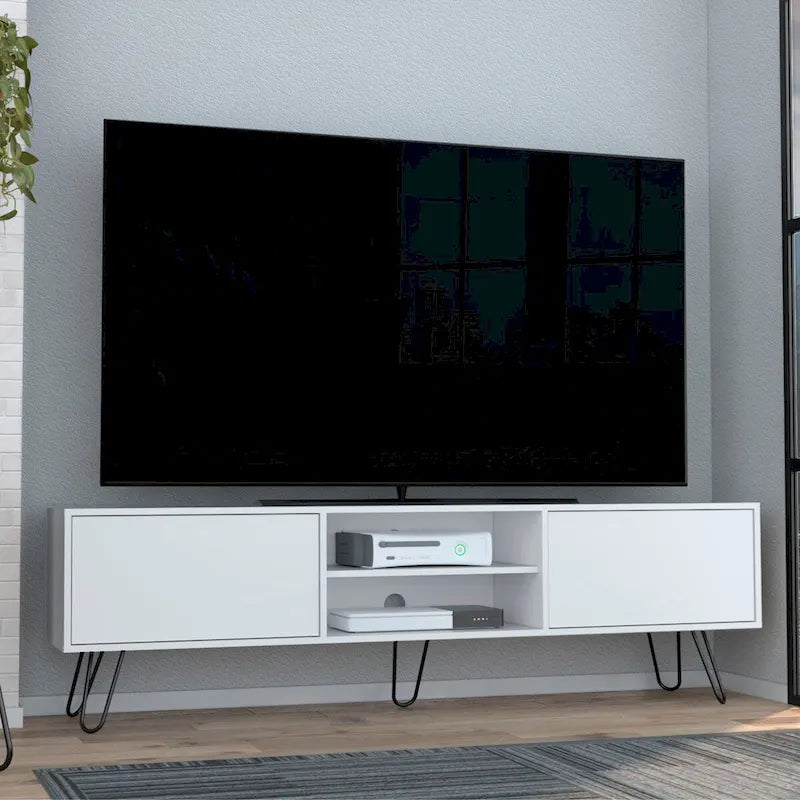 70.9 TV Stand with 2 Drawers and Open Shelves, Hairpin Legs