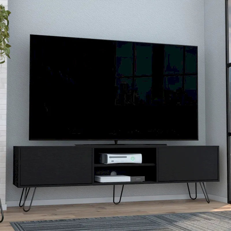 70.9 TV Stand with 2 Drawers and Open Shelves, Hairpin Legs